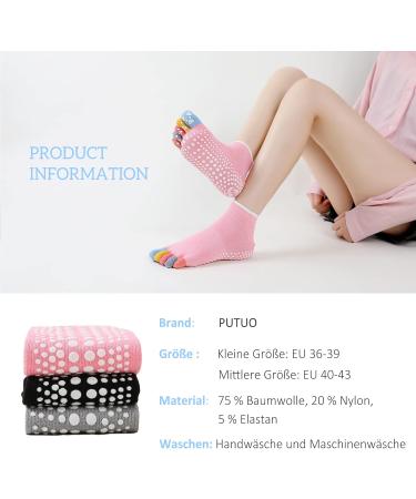 Putuo Women's Anti-Slip Yoga Socks - Slipproof Toe Socks for Pilates Barre and Dance | Multi-Color EU 36-43 - Buy Online on GoSupps.com