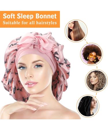 Arqumi Satin Sleeping Bonnet - Large Adjustable Pink Satin Sleep Cap with Butterfly Pattern - Buy Online on GoSupps.com