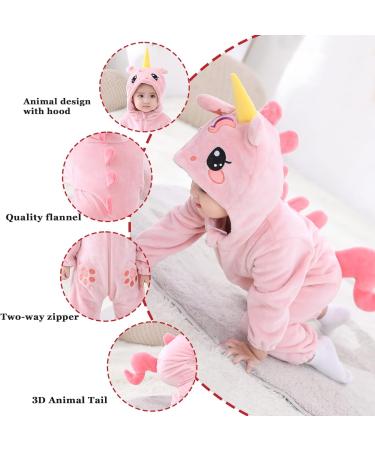 Doladola Unisex Baby Flannel Animal Romper | Spring Autumn One-Piece Pyjamas 3-6 Months | Unicorn Design for Boys and Girls - Buy Online on GoSupps.com
