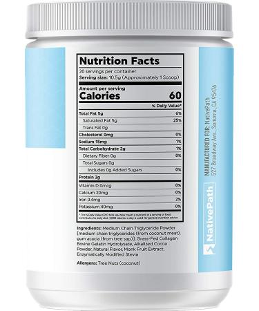 NativePath Mocha Latte Collagen Coffee Creamer - Grass-Fed Collagen Protein, MCT Oil, Monk Fruit - 20 Servings - Paleo & Keto Friendly, Dairy/Soy/Gluten-Free - Buy Online on GoSupps.com