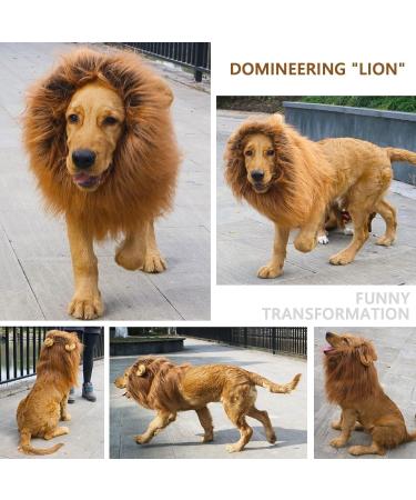 Lion Mane Wig for Dog Costume with Ears Pet Adjustable Cosplay Holiday Photo Shoots Party Fancy Lion Hat Party Activity Light Brown - Buy Online on GoSupps.com