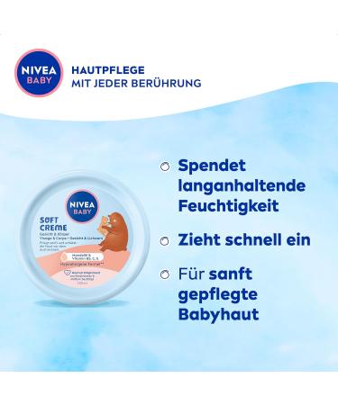 Nivea Baby Soft Care Cream - Vegan Hypoallergenic Moisturizer with Almond Oil & Vitamins | 200ml | No Microplastics or Parabens - Buy Online on GoSupps.com