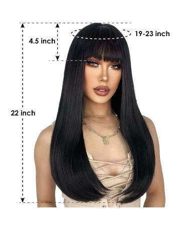 ENTRANCED STYLES Black Long Straight Wig with Bangs - 22 Inch Heat Resistant Synthetic Hair for Women - Ideal for Daily & Party Use - Buy Online on GoSupps.com