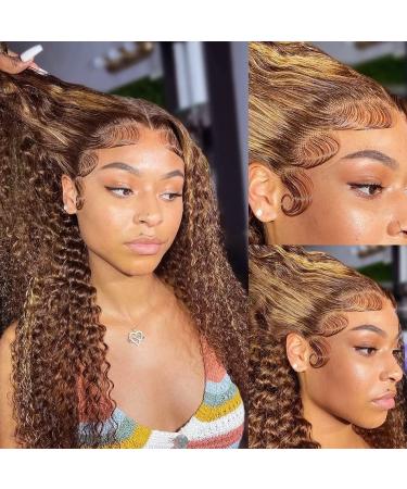 Honey Blonde Lace Front Wigs Human Hair Highlight Ombre Lace Front Wigs Human Hair Deep Curly Lace Front Wigs Human Hair Colored Wigs for Black Women Glueless Wigs Human Hair Pre Plucked Wet and Wavy Human Hair Wigs with...