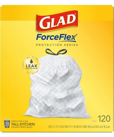 Glad ForceFlex Tall Kitchen Drawstring Trash Bags, 13 Gallon, Unscented - 120 Count - Buy Online on GoSupps.com