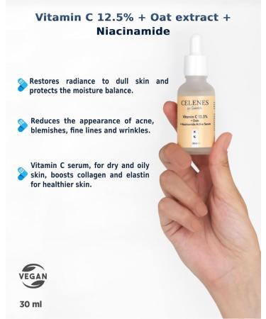 CRX NORDIC AB Celenes by Sweden Facial Serum 125 Vitamin C Oat Extract Niacinamide Prevention + Moisturizing Alcoholfree Fragrancefree Parabenfree Moisturizing & Clarifying 30ml - Buy Online on GoSupps.com