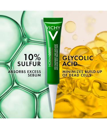 Vichy Normaderm Anti-Acne Spot Treatment With 10% Sulfur Glycolic Acid & Niacinamide Vitamin B3. Dries out pimples overnight prevents acne blemishes. Fragrance-free Dermatologists-recommended 20ML - Buy Online on GoSupps.com