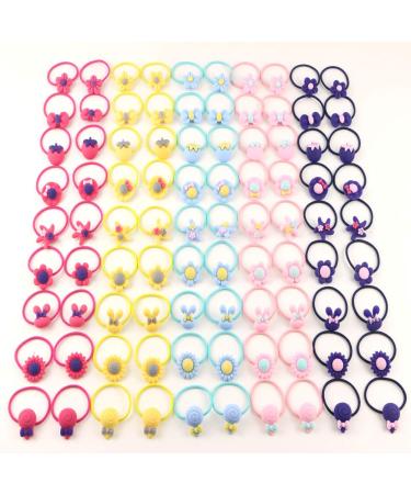 Mixed Color Cartoon Elastic Hair Bands - 100 Pieces (50 Pairs) for Girls, Babies, Toddlers, Kids, Teenagers - Hair Accessories and Ponytail Fixer - Buy Online on GoSupps.com