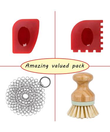 Cast Iron Cleaner Kit - Wood Scrub Brush, Chainmail Scrubber & Pan Scrapers for Easy Kitchen Cleaning - Buy Online on GoSupps.com
