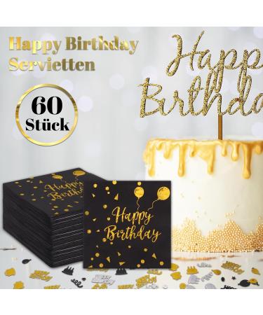 Altcompluser 60 Black Gold Birthday Napkins | 33x33cm Happy Birthday with Confetti - Perfect Party Decoration | International Shipping Available - Buy Online on GoSupps.com