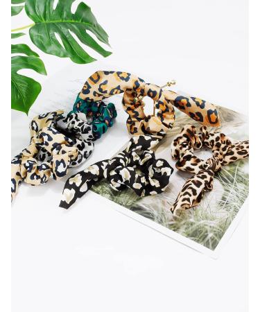 Bow Scrunchies Silk Hair Accessories for Girls and Women - Leopard Print Satin Scrunchie with Bunny Ears Bowknot - Jaciya Hair Ties Elastic Ponytail Holder - Buy Online on GoSupps.com