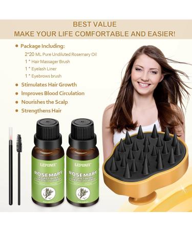 Pure Rosemary Oil for Hair Growth - 2 Pack with Scalp Massage Brush | Enhance Hair Health for Men & Women - Buy Online on GoSupps.com