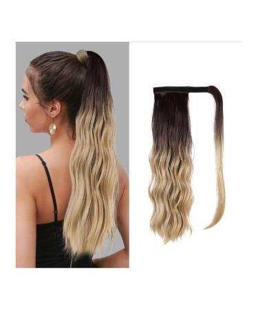Ponytail Extensions Ponytail Hair Extensions Synthetic Ponytail Warp Around Clip in Brown Blonde Long Wavy Natural Pony Heat Resistant Fake Hair for Women(NMW006-5)