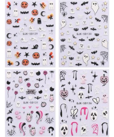 JMEOWIO 3D Embossed Halloween Nail Art Stickers Decals Self-Adhesive 5D Cute Star Ghost Pumpkin Nail Supplies Nail Art Design Decoration Accessories 4 Sheets - Buy Online on GoSupps.com