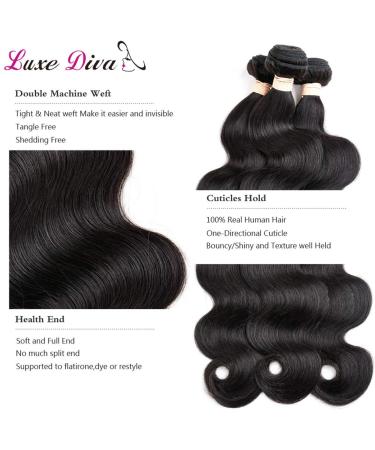 LUXEDIVA Brazilian Virgin Body Wave Hair 4 Bundles 400g/14.1oz - Natural Black 18/20/22/24 Inch Bundle Deals | 100% Unprocessed Human Hair Extensions - Buy Online on GoSupps.com