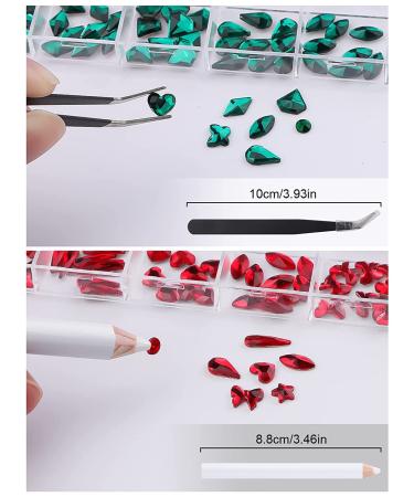Kalolary Green Nail Rhinestones | Christmas 3D Flatback Red Crystal Charm Stones | Tweezer & Picker Set | DIY Acrylic Nail Art Decoration - Buy Online on GoSupps.com
