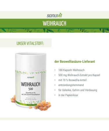 Sanuvit Frankincense Capsules 500mg | High Dose Boswellia Serrata | Vegan | 180 Capsules with Premium Boswellin for Optimal Bioavailability - Buy Online on GoSupps.com