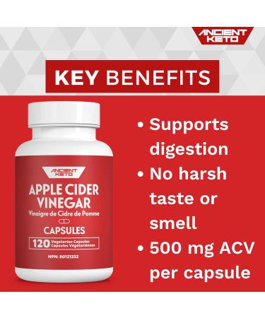 Apple Cider Vinegar Capsules 500mg ACV Supports Healthy Digestion Gut Health Tasteless Odorless Easy-to-Swallow Pill Vegan Ancient Keto (120 ct) - Buy Online on GoSupps.com