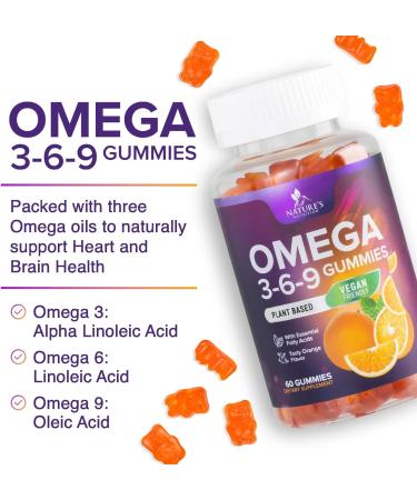 Omega 3 6 9 Vegan Gummies - Triple Strength Heart & Brain Support Supplement - Non-GMO Orange Flavor - 60 Count - Buy Online on GoSupps.com