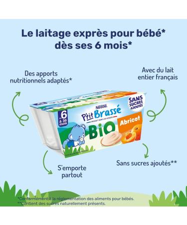 Nestl B b - P'Tit Brass Bio - Abricot - Laitage d s 6 Mois - 4X90g (Lot de 2) - Buy Online on GoSupps.com