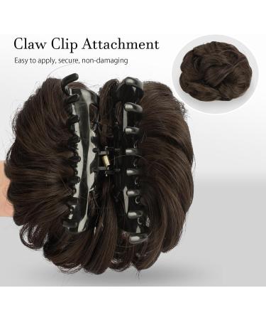 FESHFEN Claw Clip Messy Bun Hair Piece - Dark Brown & Light Auburn Mixed Curly Wavy Hair Bun for Women - Buy Online on GoSupps.com