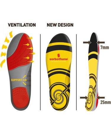 Sorbothane Double-Stitched Insoles - Yellow EU 44-45 (UK 10) | Premium Comfort for All-Day Support - International Shipping Available - Buy Online on GoSupps.com