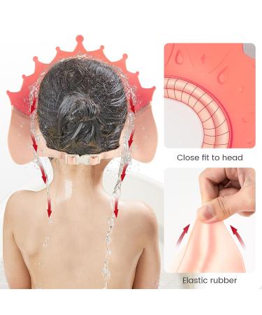 Funupup Adjustable Shower Hood for Kids - Crown Shape Hair Wash Shield Baby Visor for Eyes & Ears Pink & Yellow Dinosaurs - 2 Pieces - Buy Online on GoSupps.com