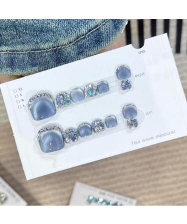 Glossy Toe Nails - Glitter Press On Toe Nails Sparkling Cat's EyeToenail Glossy Fake Toe Nails Manicure Art Easy to Apply for Women Girls for Summer - Buy Online on GoSupps.com