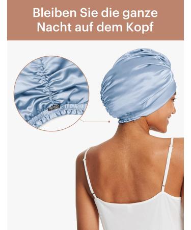 Lilysilk 100% Mulberry Silk Sleeping Cap for Curly Hair | 19 Momme Silk Bonnet Night Hat | Women's Hair Wrap with Elastic Band - Light Blue - Buy Online on GoSupps.com