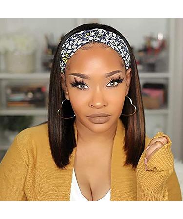 Short Bob Headband Wig Straight Bob Headband Wigs for Black Women None Lace Short Bob Wigs Highlights Heat Resistant Synthetic Headband Wig for Cosplay Daily Use 12 Inch 12"Straight HL6/3027#