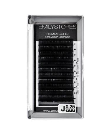 EMILYSTORES Lash Extensions 0.25mm Thickness J Curl 13mm Length Volume Individual Semi-Dull Black Eyelashes For Eyelash Extensions (0.25 J 13mm)