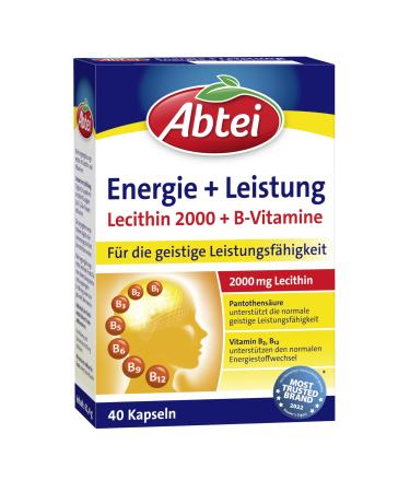 Abbey energy + performance - 2000 mg Lecithin + 7 B vitamins - high -dose - dietary supplement for concentration and mental performance - 1 x 40 capsules - Buy Online on GoSupps.com