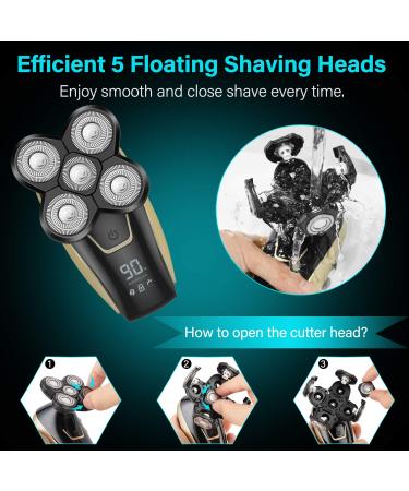 4-in-1 Electric Shaver for Men | Bald Head Shaver, Rechargeable Wet & Dry Razor, Grooming Kit with Clipper & Nose Trimmer - Black Gold - Buy Online on GoSupps.com