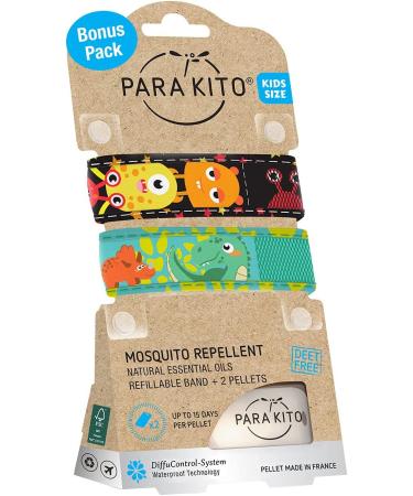 PARA'KITO Kids Mosquito Repellent Pack - 2 Wristbands & 2 Refills Monster/Green Dinosaur - Buy Online on GoSupps.com