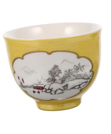 KICHOUSE Ink Painting Teacup Vintage Tea Cups Porcelain Tea Cup Coffee Kung Fu Teaware Office Mini Sake Glass Yellow 7.5x7.5x6cm
