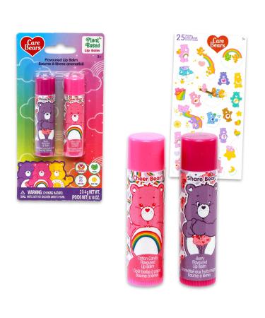 Care Bears Lip Balm Tube Bundle for Kids 4 Pack of Lip Balm in Assorted Flavors Plus Stickers for Girls Kids | Care Bears Party Favors