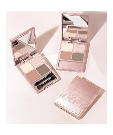 4 Colors Nude Eyeshadow Palette - Matte & Glitter Neutral Eyeshadow for Travel | High Pigment Blendable Coffee Beige Peach Pink Shades | Includes 2 Built-in Brushes - Buy Online on GoSupps.com