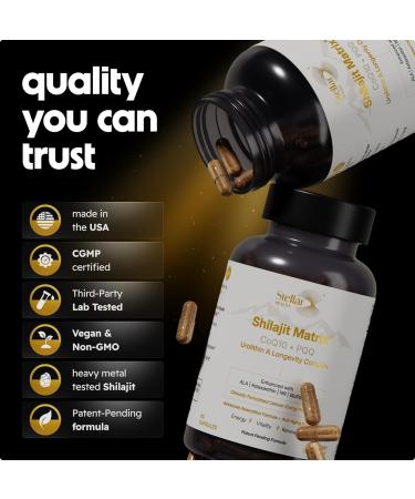 Stellar Health Clinical Mitochondrial Complex - Shilajit 5787mg Extract Equivalent NAD+ Booster - Ubiquinol CoQ10 Urolithin A NR PQQ ALA Astaxanthin - Energy Focus Strength - 60 Vegan Capsules - Buy Online on GoSupps.com