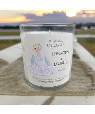 All-Natural Handmade Soy Candle with Essential Oils: Lemongrass & Lavender Scent. No sythetic dye or Fragrance Non-Toxic Organic White in Glass