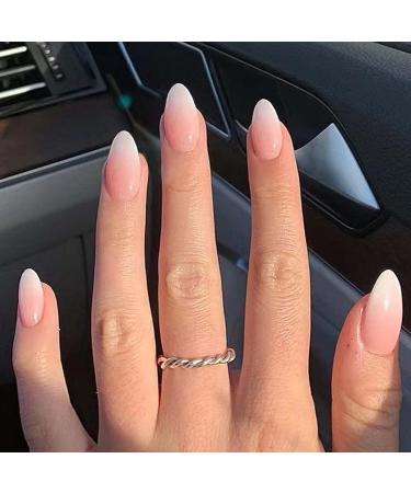 Gradient Stiletto Almond False Nails - 24Pcs Nude Pink Press on Nails with Nail Glue for Women - Buy Online on GoSupps.com
