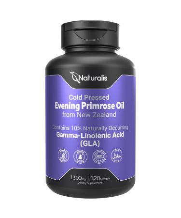 Naturalis Evening Primrose Oil (1300mg) | 100% Natural from New Zealand | Non-GMO, Soy & Gluten Free, Zero Filler | 120 Softgels 120 Count (Pack of 1)