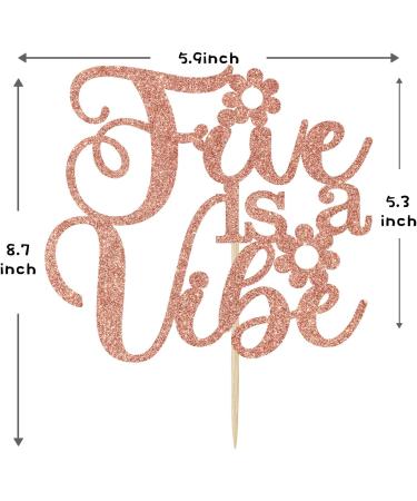 Five is a Vibe Cake Topper - Groovy 5th Birthday Party Decoration - Flower Rainbow Cake Decor for Girl Hippie Retro Disco Groovy 5 Years Old Birthday Party Decoration Supplies - Rose Gold Glitter - Buy Online on GoSupps.com