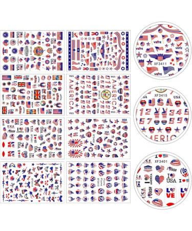 minkissy American Flag Nail Art Stickers - 8 Sheets 4th of July Independence Day Nail Art Decals National Day Manicure Decals for Memorial Day Women Girls - Buy Online on GoSupps.com