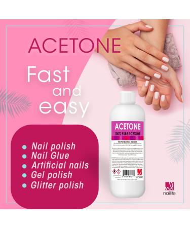 Nailite 100% Pure Acetone Nail Polish Remover - Quick Professional Ultra-Powerful Formula for Natural, Gel, Acrylic, Shellac Nails - 16 Fl Oz - Buy Online on GoSupps.com