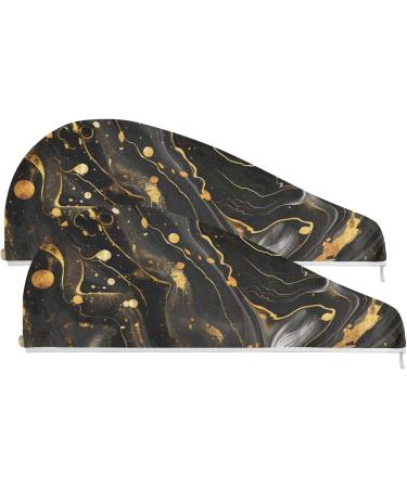 Luxury Black & Gold Marble Hair Towel 2 Pack | Super Absorbent Quick Dry Hair Turbans for Women & Girls - Buy Online on GoSupps.com