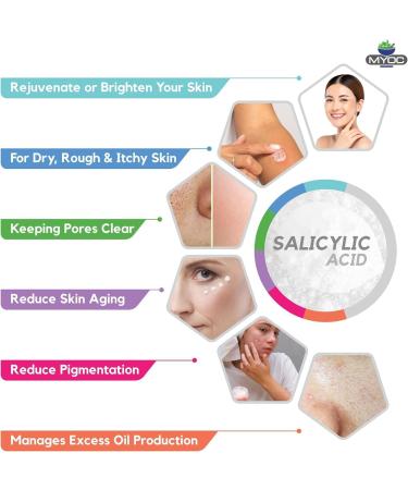Myoc Salicylic Acid Cosmetic Grade ideal for DIY skin care and personal care formulas 120 g - Buy Online on GoSupps.com
