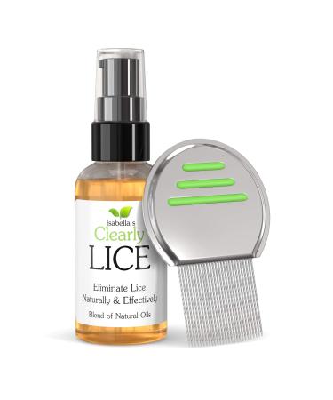 Isabella's Clearly LICE, Blend of Natural and Essential Oils | Non Toxic Scalp Oil for Lice and Nits with Metal Nit Comb (Included) | Neem, Rosemary, Cedarwood | for Adults and Kids | Made in USA 2 Fl Oz (Pack of 1)