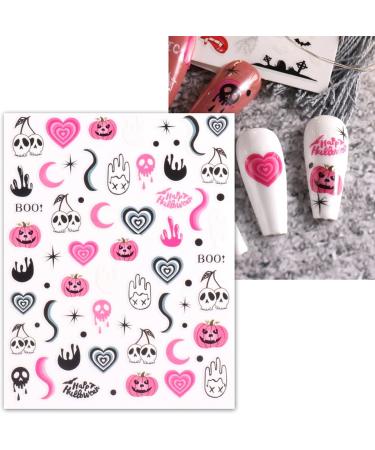 Pink Halloween Nail Stickers 10 Sheets Self-Adhesive Nail Decal Ghost Skull Witch Nail Art Decoration Design Supplies - Buy Online on GoSupps.com