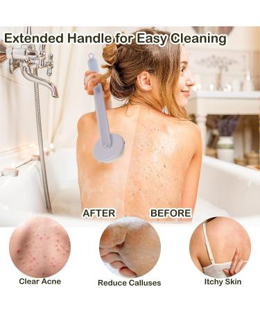 Long Handle Back Brush for Shower Massage and Exfoliation - Grey - Buy Online on GoSupps.com