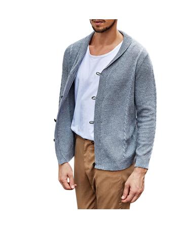 Lapel Coat Men's Knit Sweater Solid Cardigan Color Single-Breasted Men's Cardigan Banana Cardigan 3X-Large A-grey